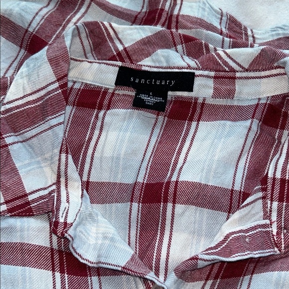 Sanctuary L Red light blue and White Plaid Button-Up rayon casual Shirt - Picture 3 of 9